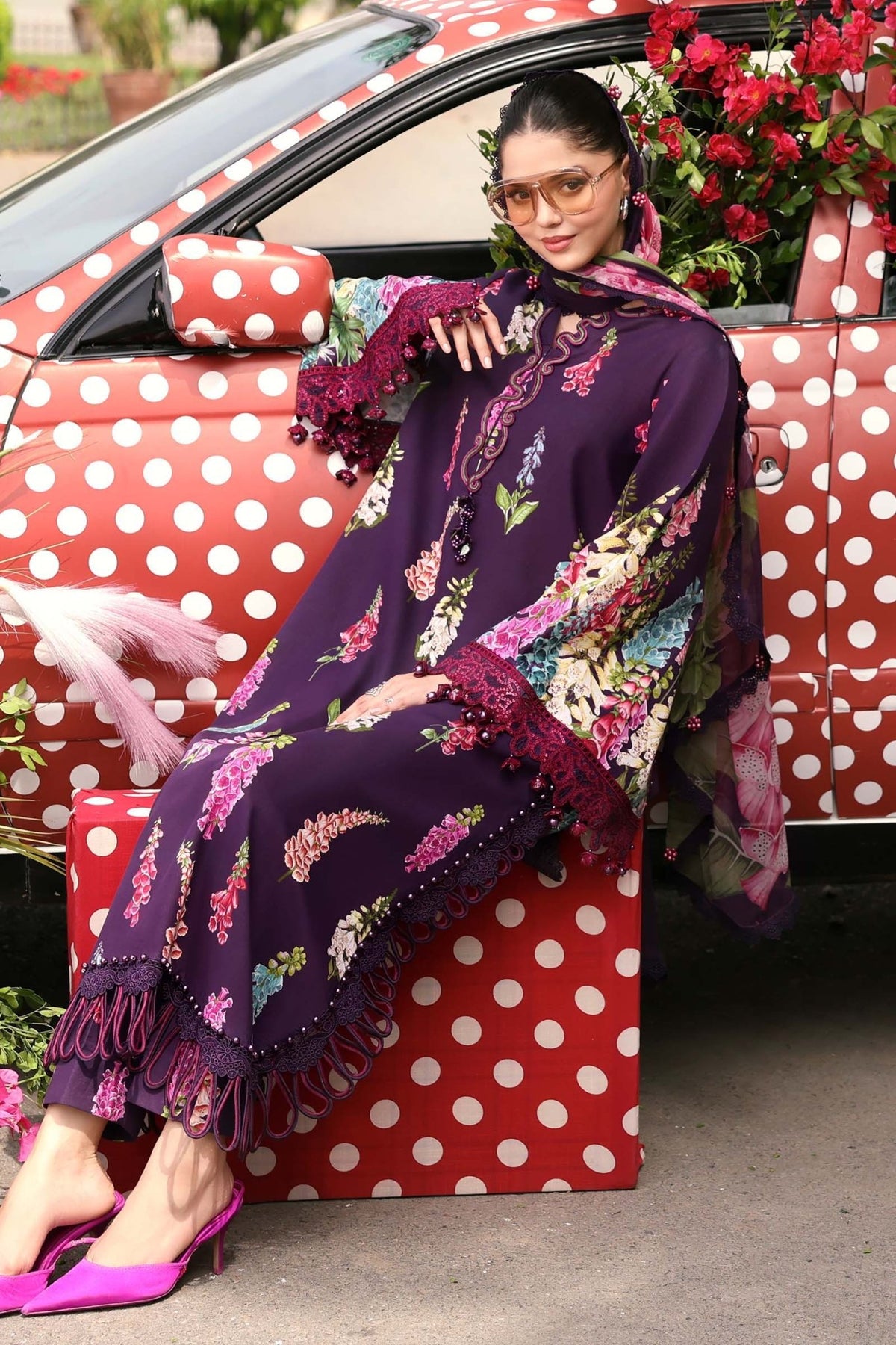 Maria B | M Prints 26 | MPT-3005-A-Brand:Maria B-Type:Ladies Clothes-Dark Purple-Lawn-House of Maryam- Buy in UK, USA