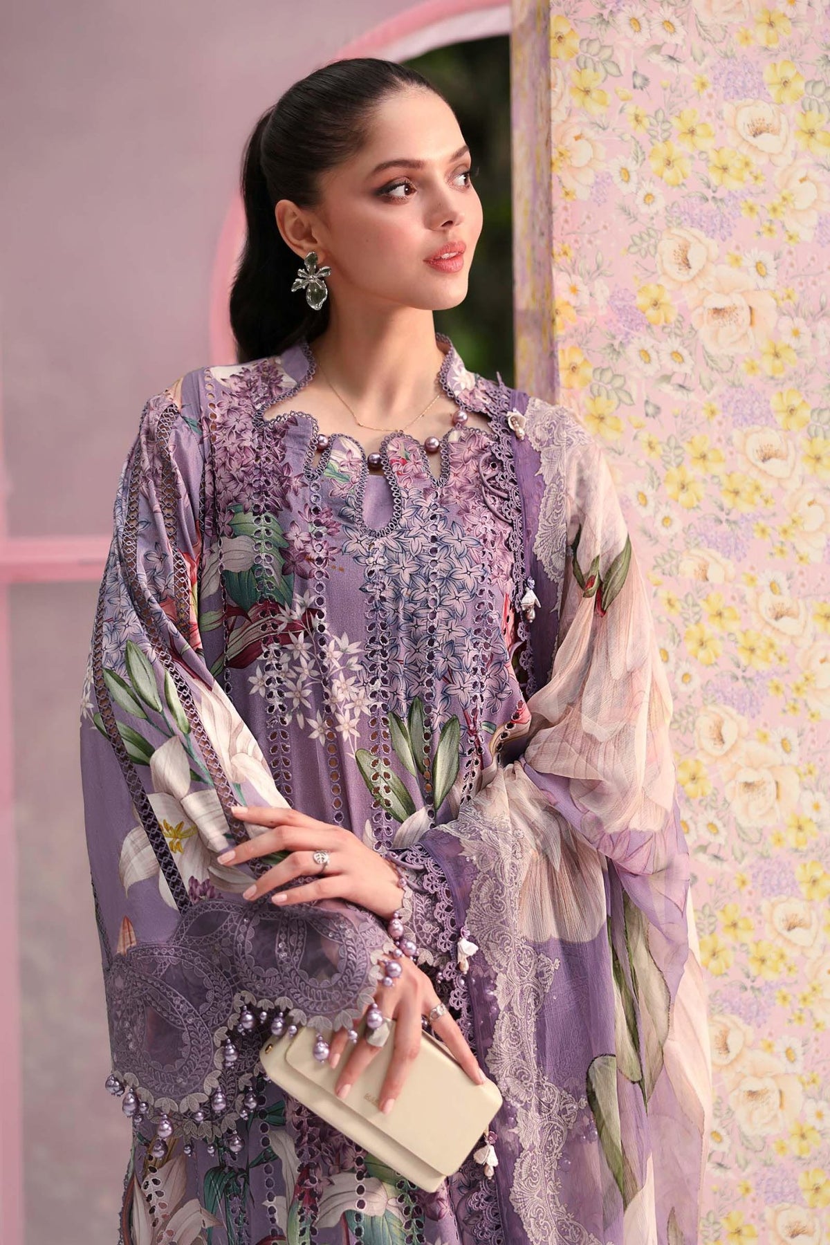 Maria B | M Prints 26 | MPT-3006-B-Brand:Maria B-Type:Ladies Clothes-Light Lavender-Lawn-House of Maryam- Buy in UK, USA