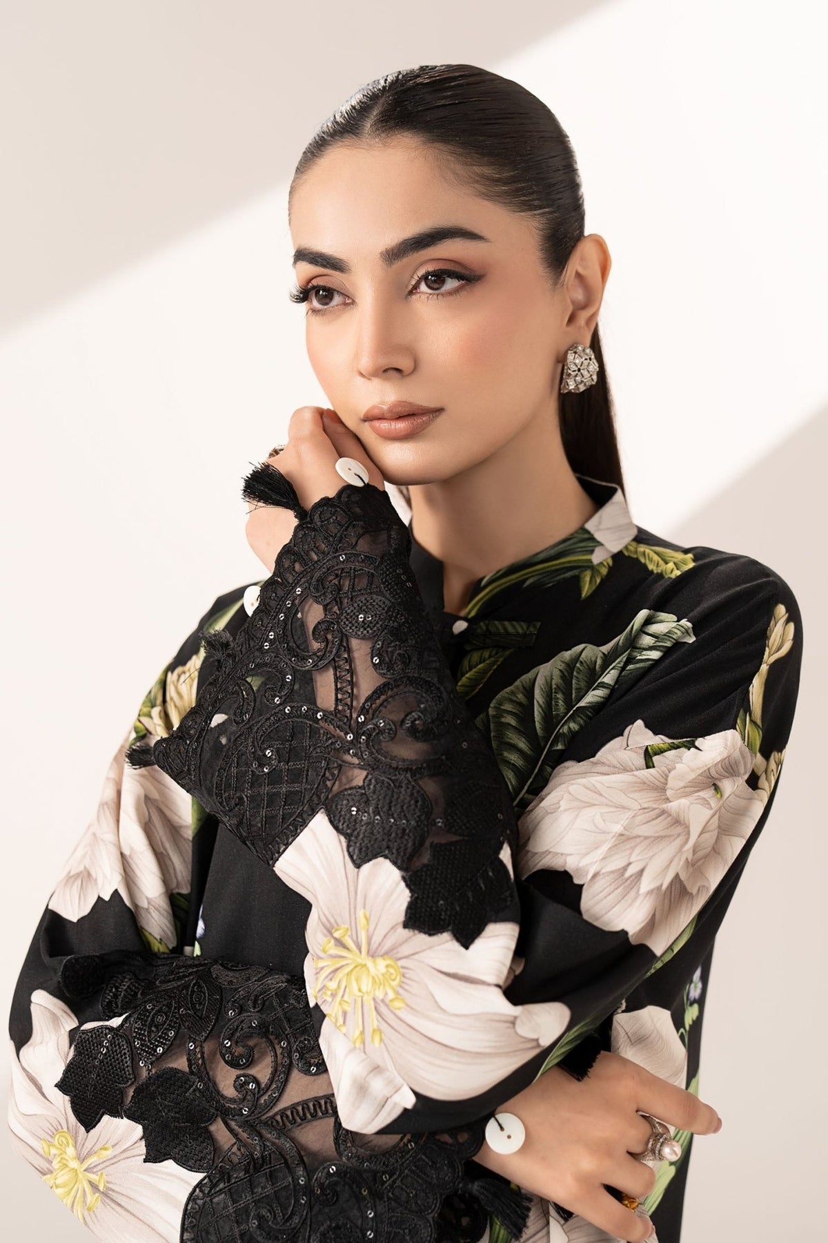 Maria B | RTW | 2 Piece Embroidered Arabic Lawn Suit-Brand:Maria B-Type:Luxury Pret-Black - House of Maryam- Buy in UK, USA
