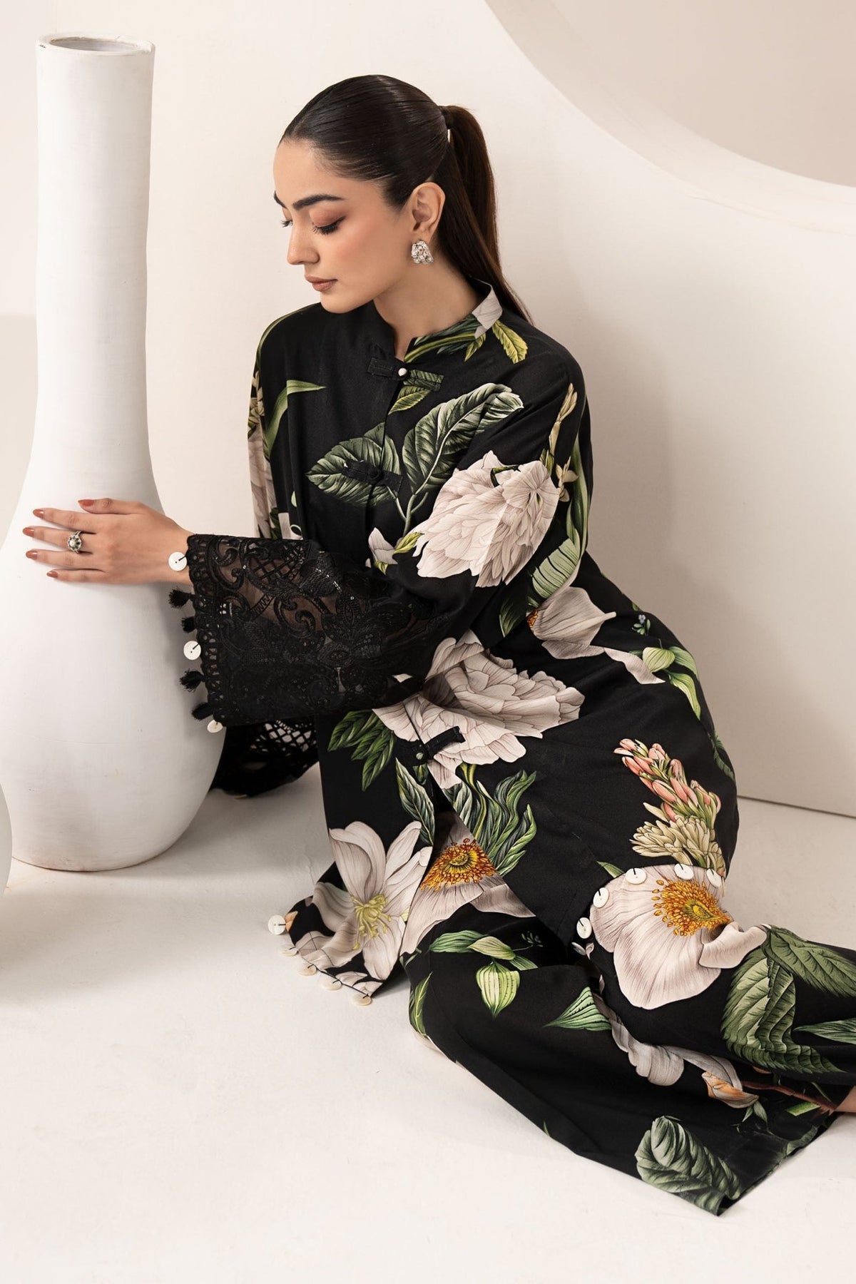 Maria B | RTW | 2 Piece Embroidered Arabic Lawn Suit-Brand:Maria B-Type:Luxury Pret-Black - House of Maryam- Buy in UK, USA