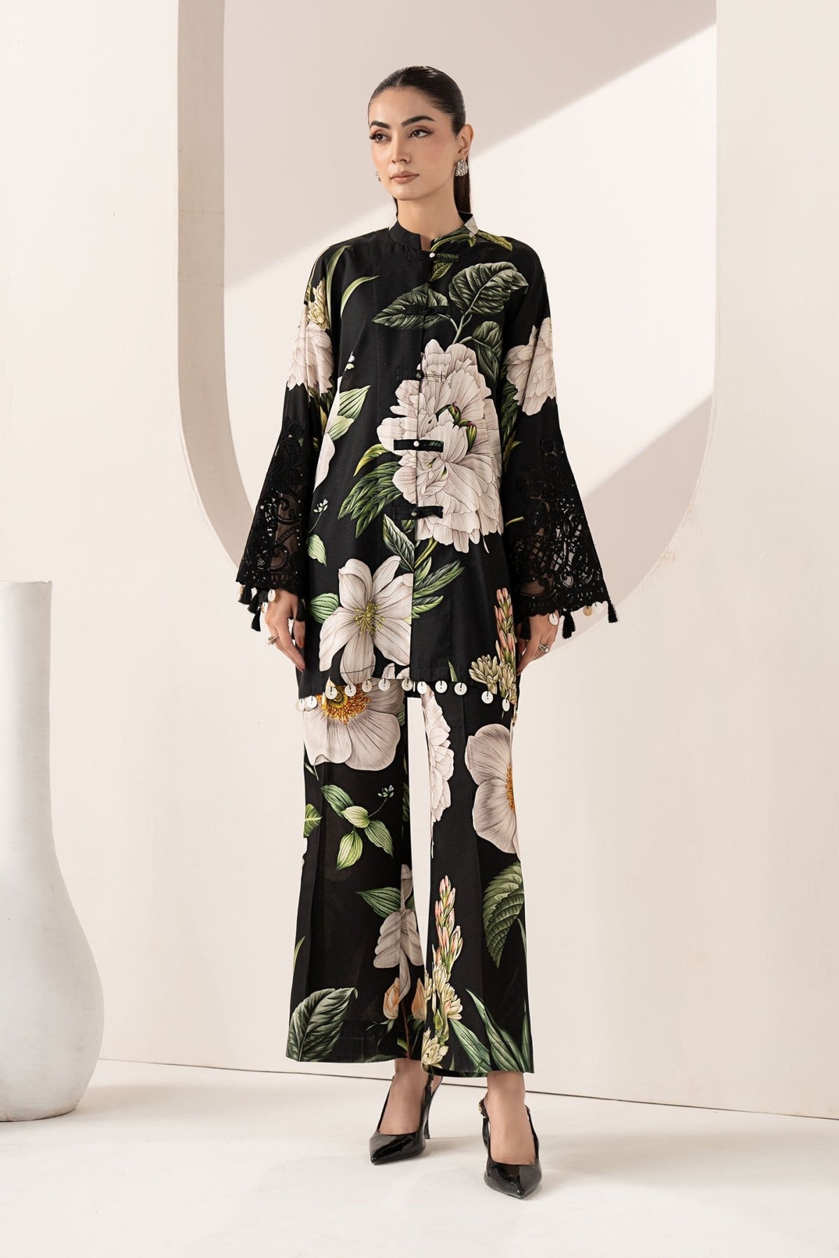 Maria B | RTW | 2 Piece Embroidered Arabic Lawn Suit-Brand:Maria B-Type:Luxury Pret-Black - House of Maryam- Buy in UK, USA