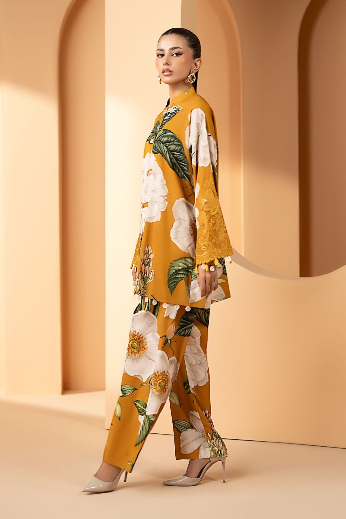 Maria B | RTW | 2 Piece Embroidered Arabic Lawn Suit-Brand:Maria B-Type:Luxury Pret-Yellow - House of Maryam- Buy in UK, USA