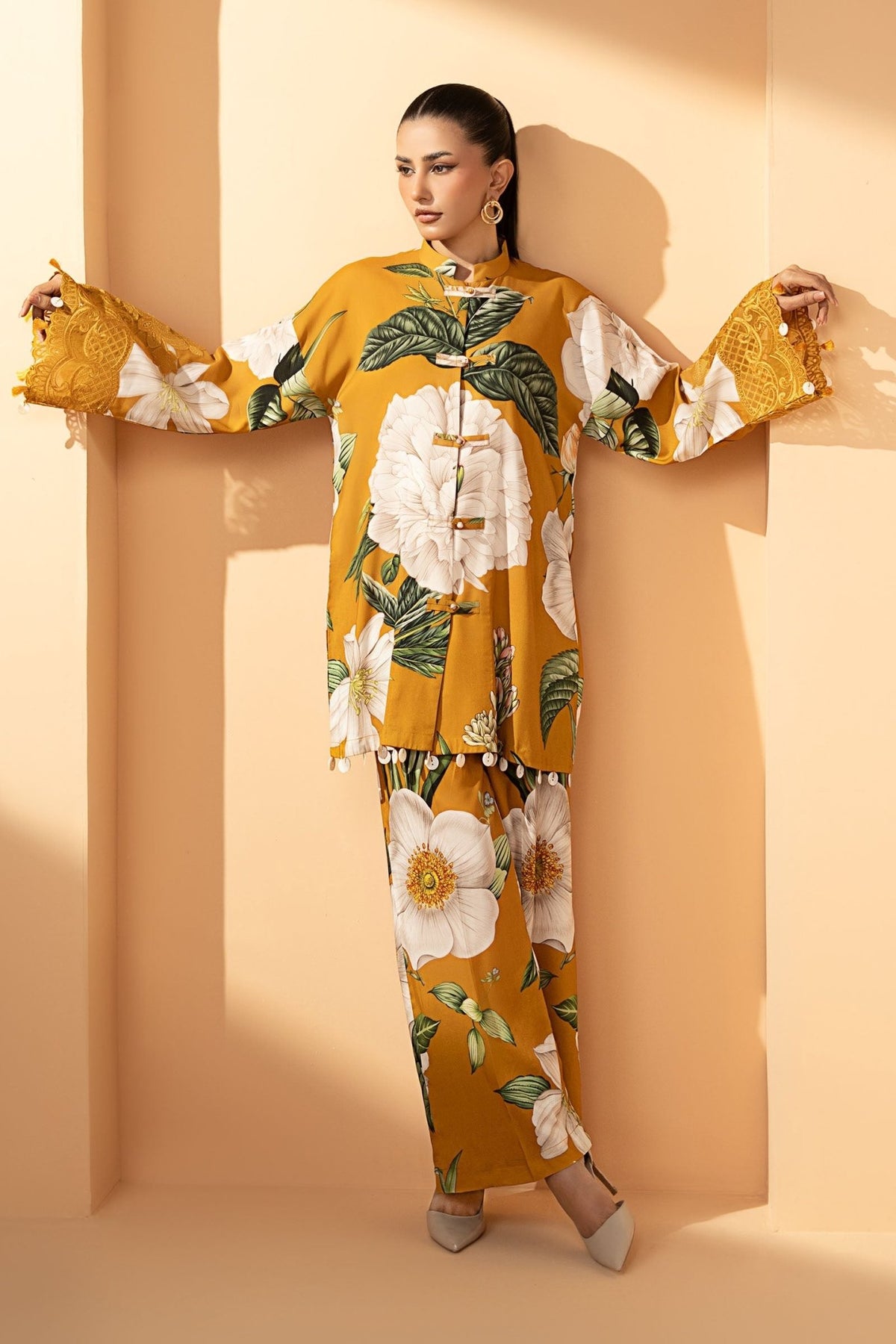 Maria B | RTW | 2 Piece Embroidered Arabic Lawn Suit-Brand:Maria B-Type:Luxury Pret-Yellow - House of Maryam- Buy in UK, USA