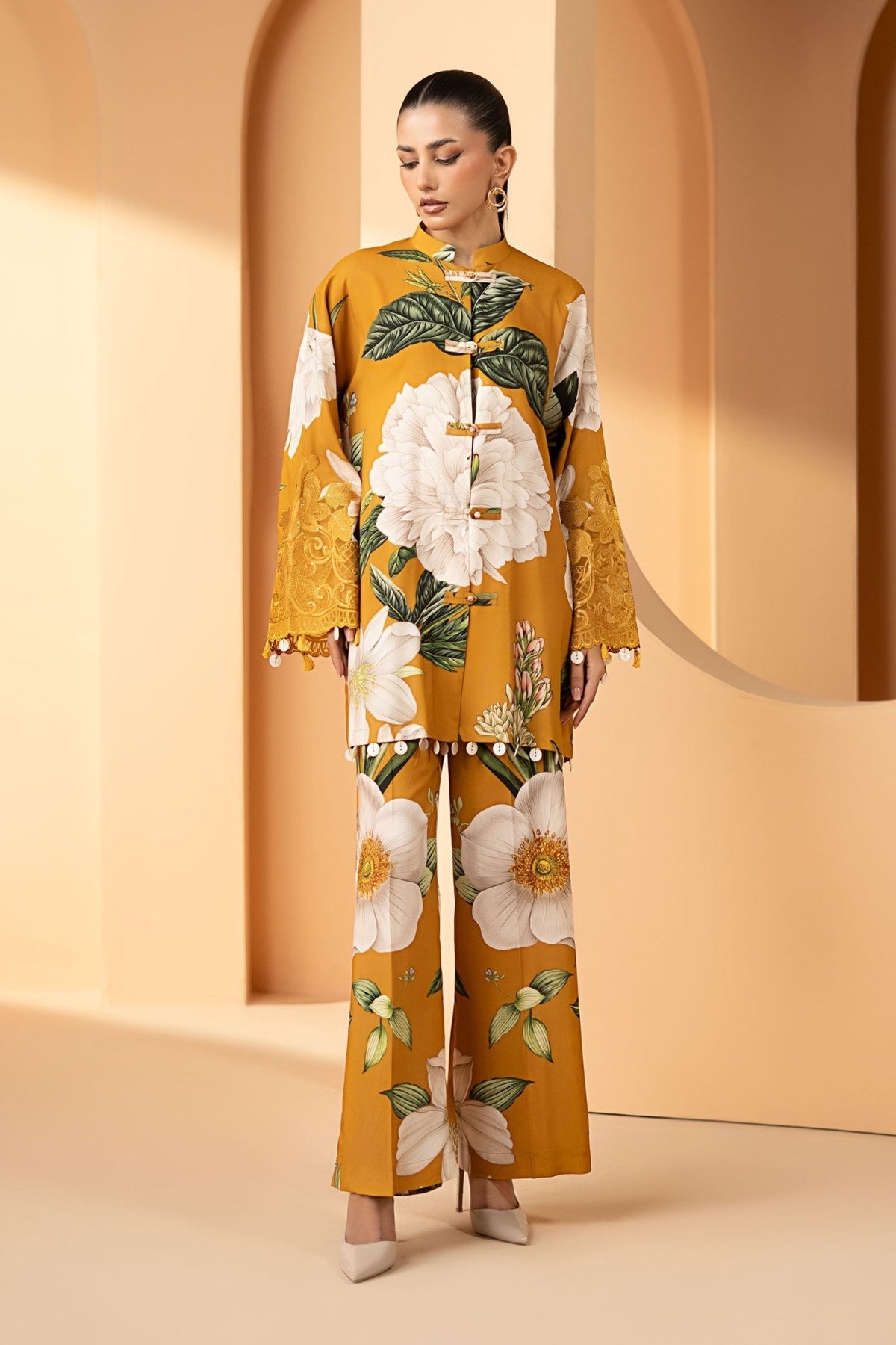 Maria B | RTW | 2 Piece Embroidered Arabic Lawn Suit-Brand:Maria B-Type:Luxury Pret-Yellow - House of Maryam- Buy in UK, USA