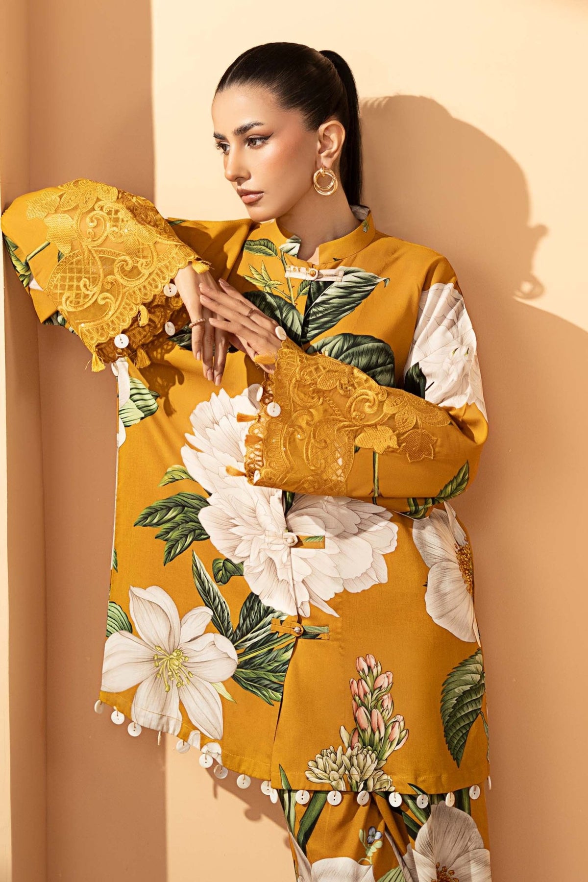 Maria B | RTW | 2 Piece Embroidered Arabic Lawn Suit-Brand:Maria B-Type:Luxury Pret-Yellow - House of Maryam- Buy in UK, USA