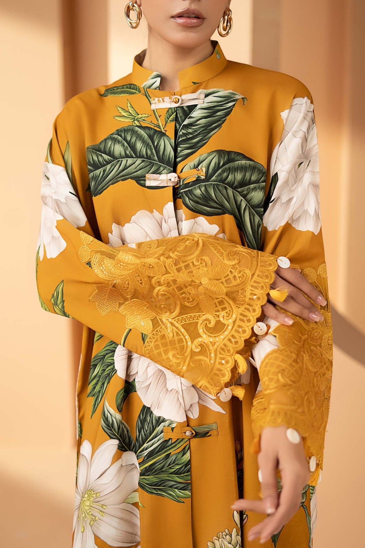 Maria B | RTW | 2 Piece Embroidered Arabic Lawn Suit-Brand:Maria B-Type:Luxury Pret-Yellow - House of Maryam- Buy in UK, USA