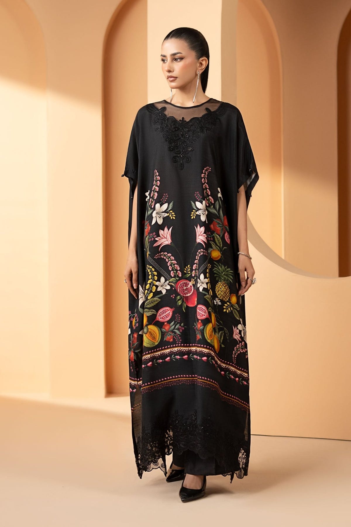 Maria B | RTW | 2 Piece Embroidered Raw Silk Suit-Brand:Maria B-Type:Luxury Pret-Black - House of Maryam- Buy in UK, USA