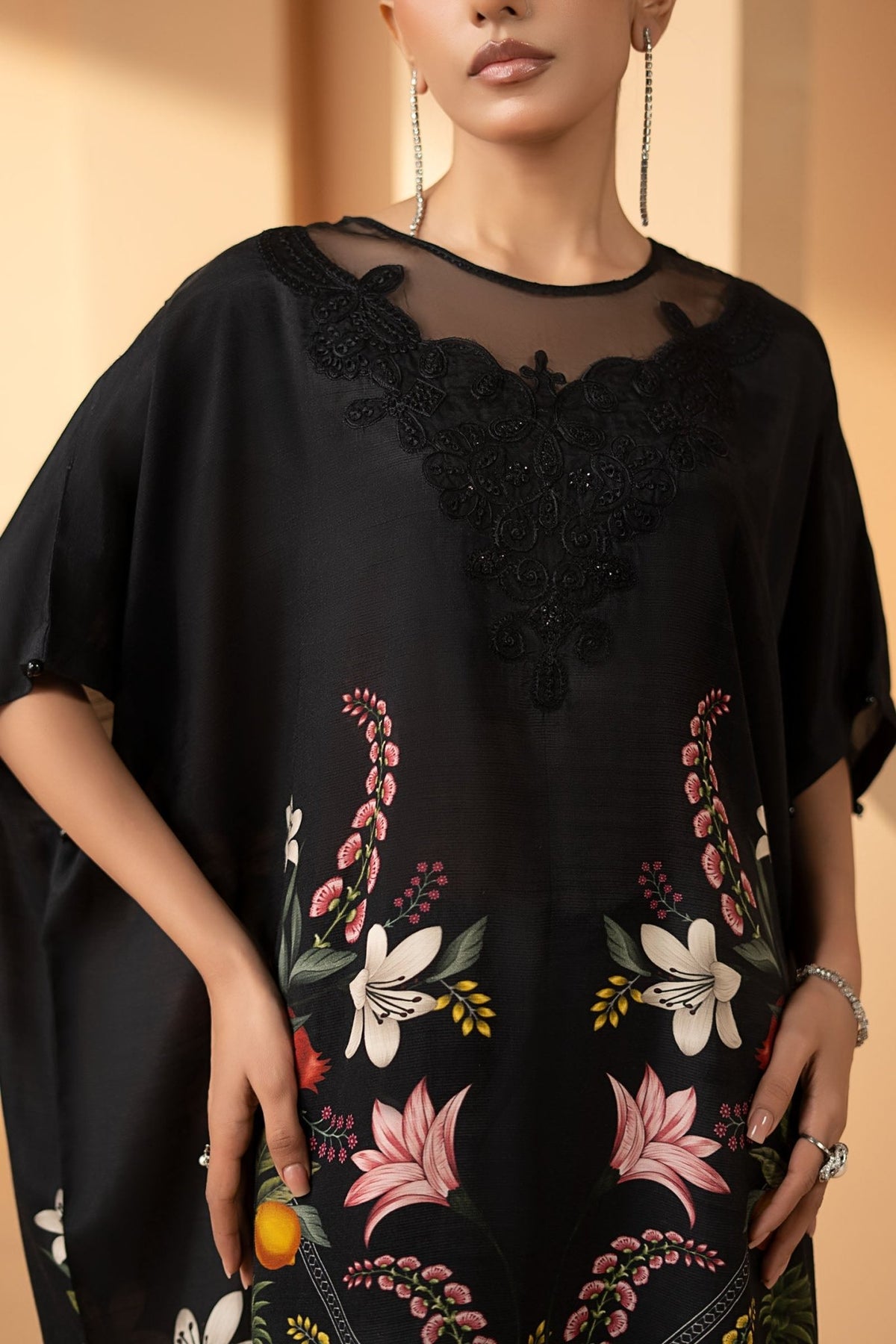 Maria B | RTW | 2 Piece Embroidered Raw Silk Suit-Brand:Maria B-Type:Luxury Pret-Black - House of Maryam- Buy in UK, USA