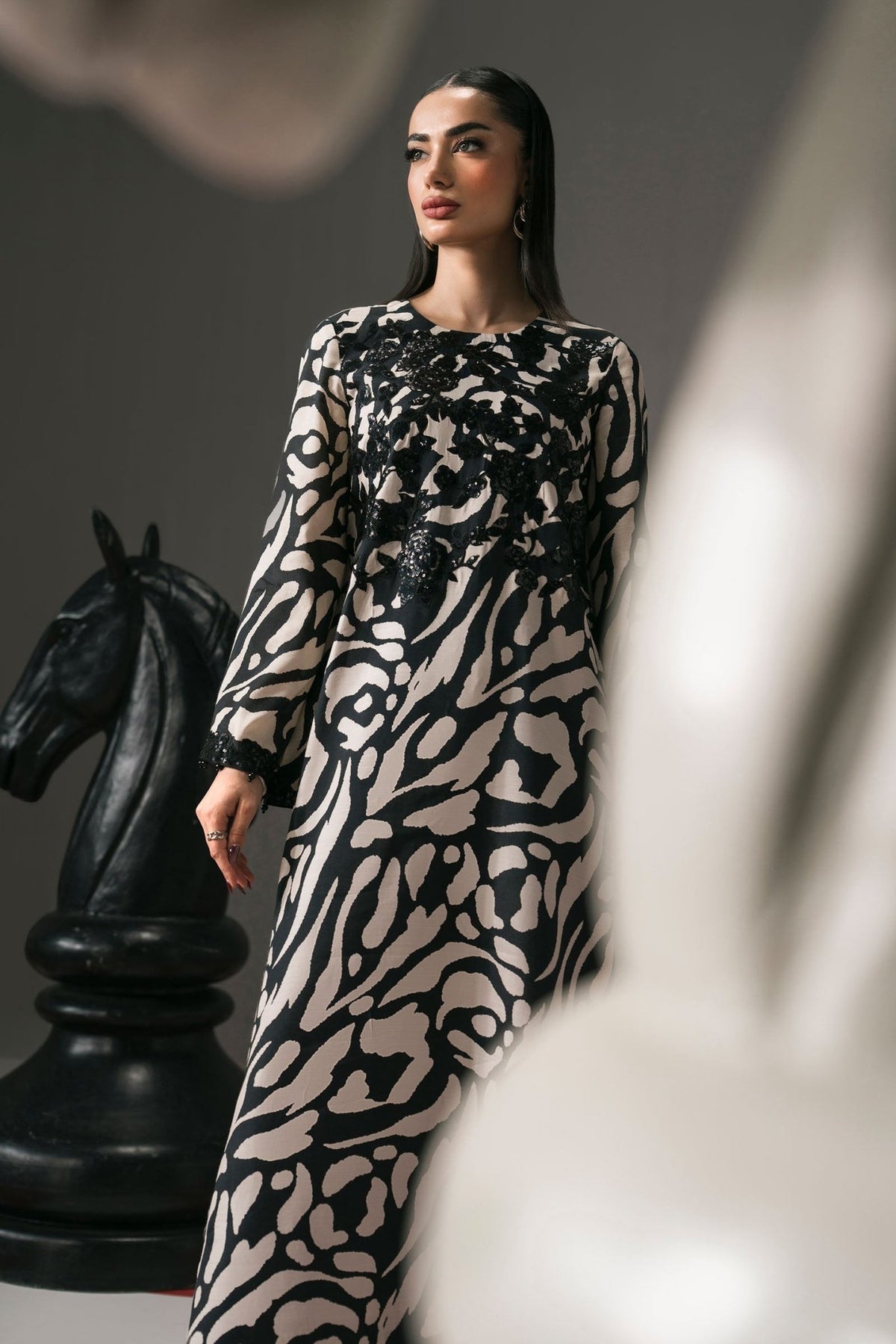 Maria B | RTW | 2 Piece Embroidered Raw Silk Suit-Brand:Maria B-Type:Luxury Pret-Black - House of Maryam- Buy in UK, USA