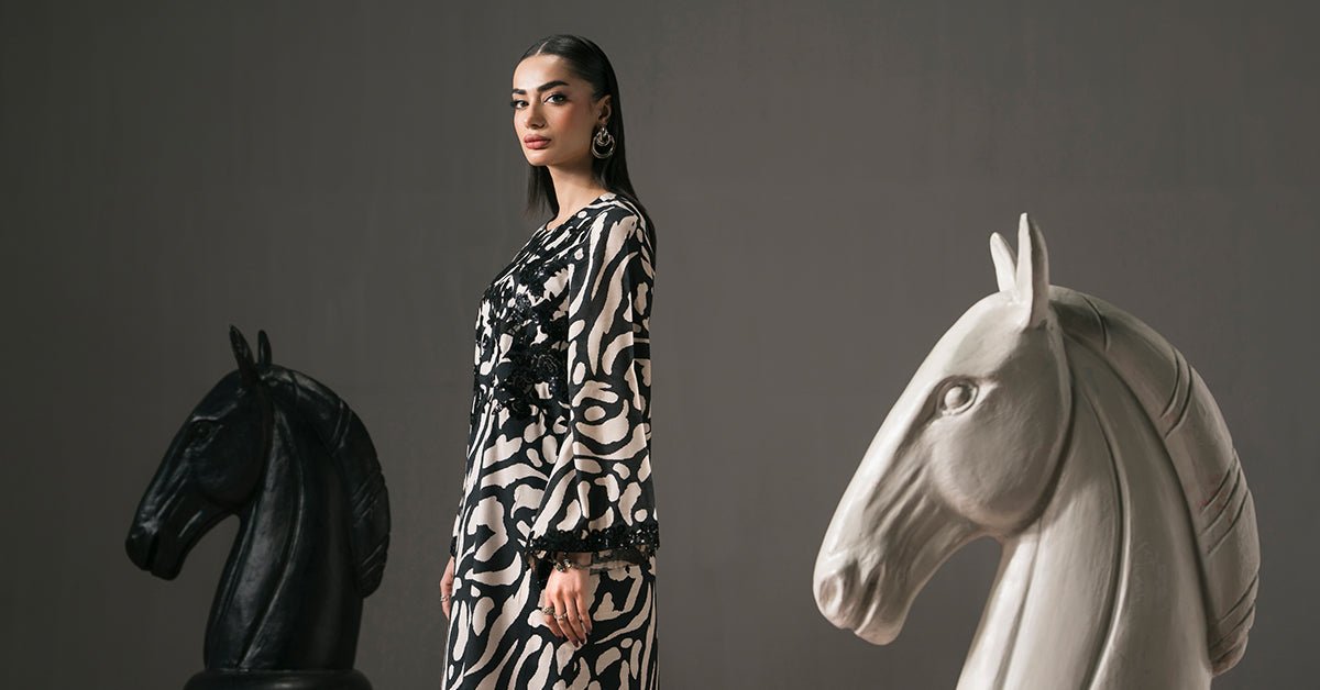 Maria B | RTW | 2 Piece Embroidered Raw Silk Suit-Brand:Maria B-Type:Luxury Pret-Black - House of Maryam- Buy in UK, USA