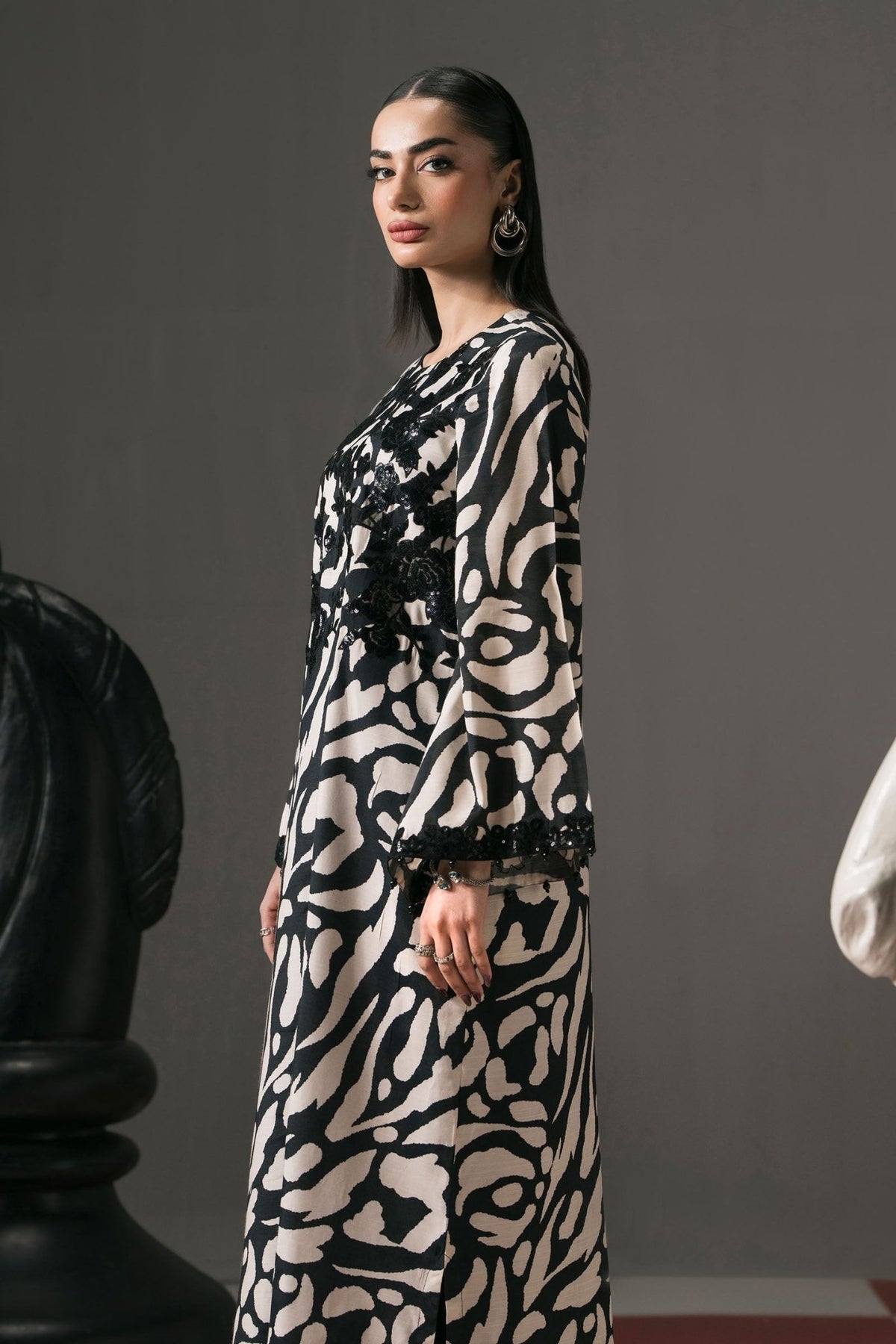 Maria B | RTW | 2 Piece Embroidered Raw Silk Suit-Brand:Maria B-Type:Luxury Pret-Black - House of Maryam- Buy in UK, USA