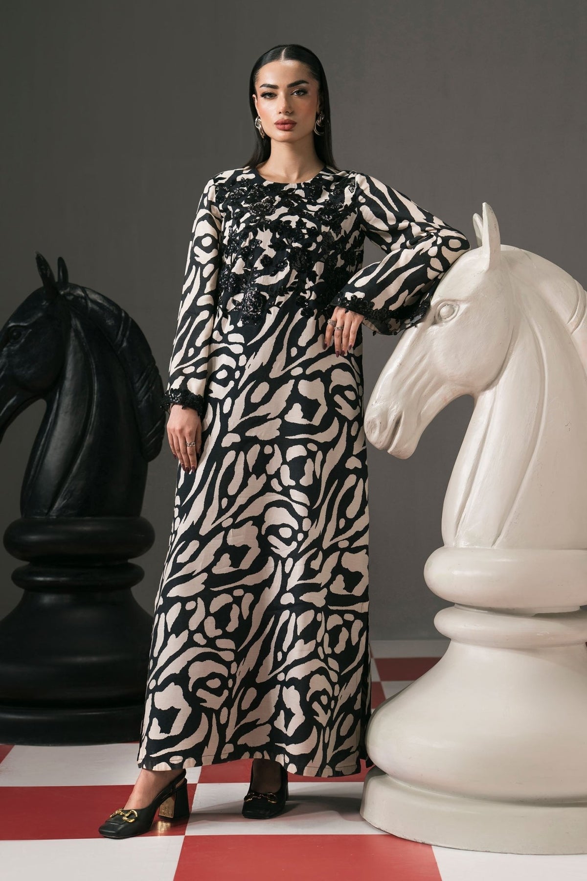 Maria B | RTW | 2 Piece Embroidered Raw Silk Suit-Brand:Maria B-Type:Luxury Pret-Black - House of Maryam- Buy in UK, USA