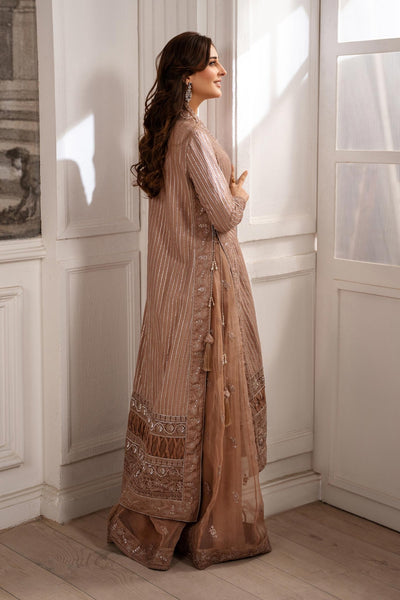 Maria B | RTW | 2 Piece Embroidered Raw Silk Suit-Brand:Maria B-Type:Luxury Formals-Brown - House of Maryam- Buy in UK, USA
