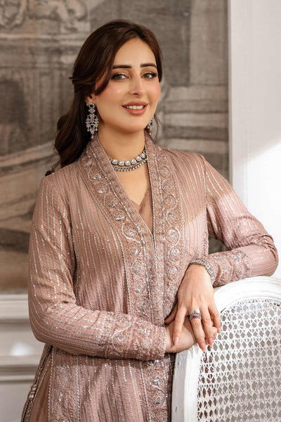 Maria B | RTW | 2 Piece Embroidered Raw Silk Suit-Brand:Maria B-Type:Luxury Formals-Brown - House of Maryam- Buy in UK, USA