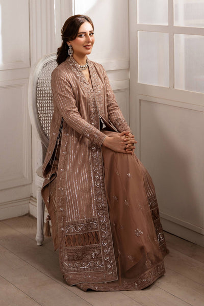 Maria B | RTW | 2 Piece Embroidered Raw Silk Suit-Brand:Maria B-Type:Luxury Formals-Brown - House of Maryam- Buy in UK, USA