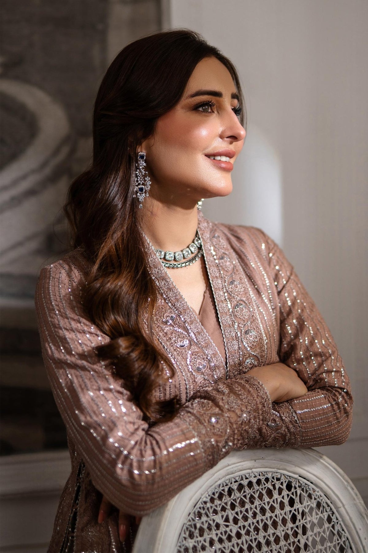 Maria B | RTW | 2 Piece Embroidered Raw Silk Suit-Brand:Maria B-Type:Luxury Formals-Brown - House of Maryam- Buy in UK, USA