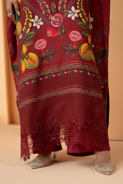 Maria B | RTW | 2 Piece Embroidered Raw Silk Suit-Brand:Maria B-Type:Luxury Pret-Maroon - House of Maryam- Buy in UK, USA