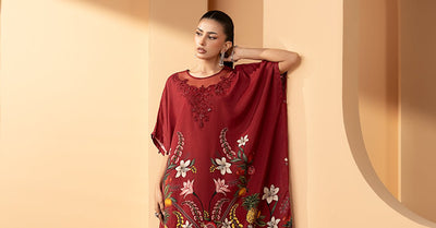 Maria B | RTW | 2 Piece Embroidered Raw Silk Suit-Brand:Maria B-Type:Luxury Pret-Maroon - House of Maryam- Buy in UK, USA