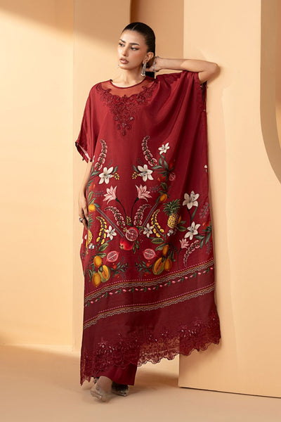 Maria B | RTW | 2 Piece Embroidered Raw Silk Suit-Brand:Maria B-Type:Luxury Pret-Maroon - House of Maryam- Buy in UK, USA