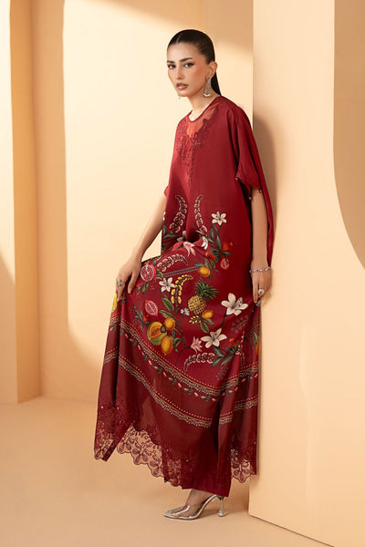 Maria B | RTW | 2 Piece Embroidered Raw Silk Suit-Brand:Maria B-Type:Luxury Pret-Maroon - House of Maryam- Buy in UK, USA
