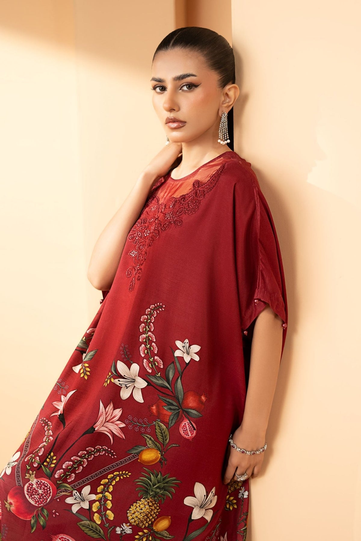 Maria B | RTW | 2 Piece Embroidered Raw Silk Suit-Brand:Maria B-Type:Luxury Pret-Maroon - House of Maryam- Buy in UK, USA