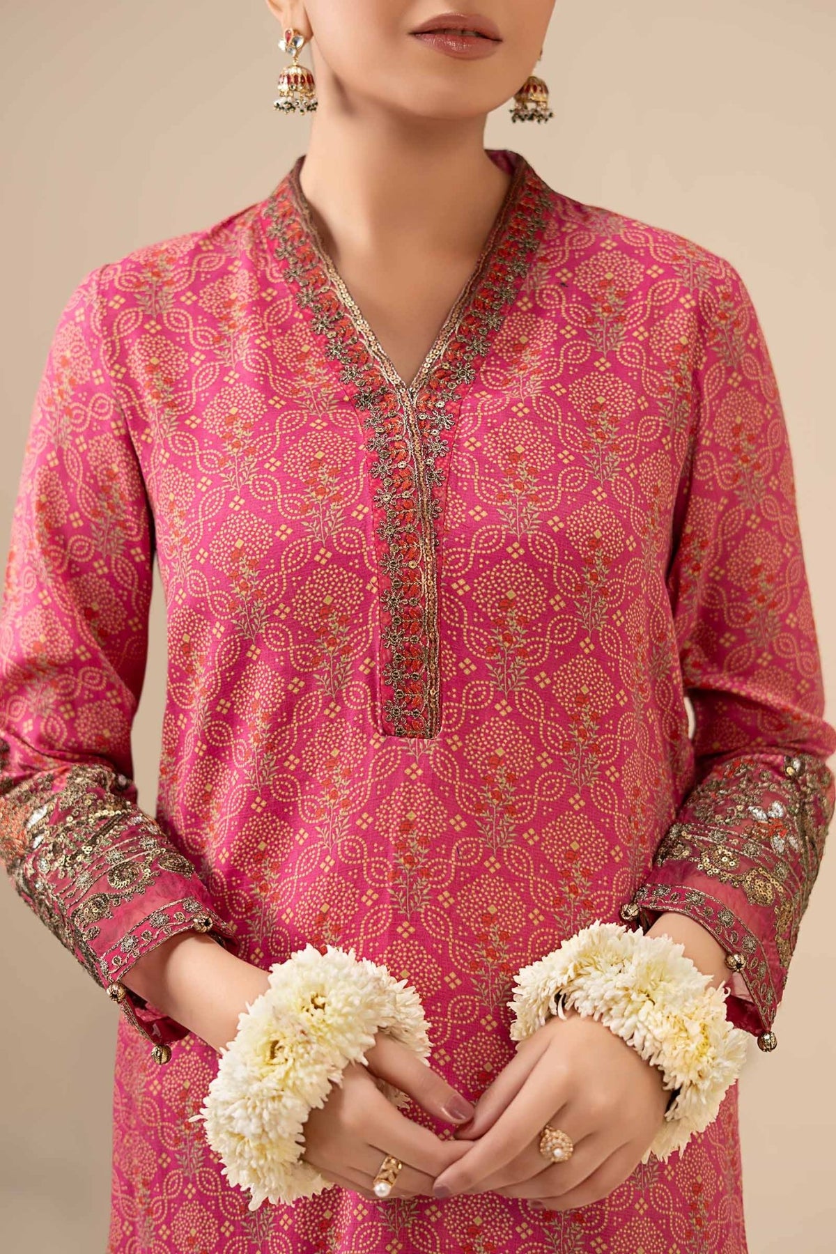 Maria B | RTW | 2 Piece Embroidered Raw Silk Suit-Brand:Maria B-Type:Luxury Pret-Pink - House of Maryam- Buy in UK, USA