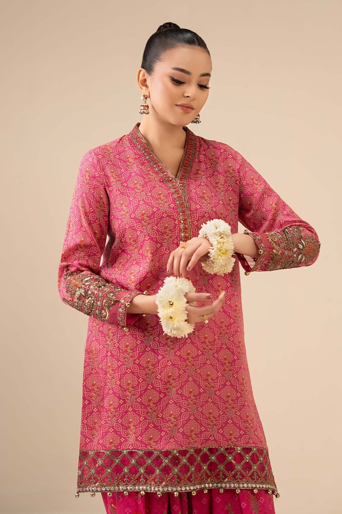 Maria B | RTW | 2 Piece Embroidered Raw Silk Suit-Brand:Maria B-Type:Luxury Pret-Pink - House of Maryam- Buy in UK, USA