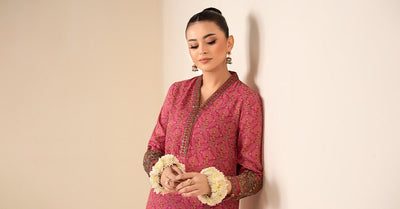 Maria B | RTW | 2 Piece Embroidered Raw Silk Suit-Brand:Maria B-Type:Luxury Pret-Pink - House of Maryam- Buy in UK, USA