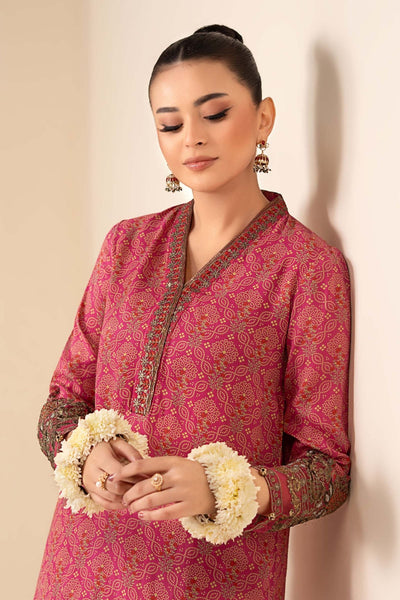 Maria B | RTW | 2 Piece Embroidered Raw Silk Suit-Brand:Maria B-Type:Luxury Pret-Pink - House of Maryam- Buy in UK, USA