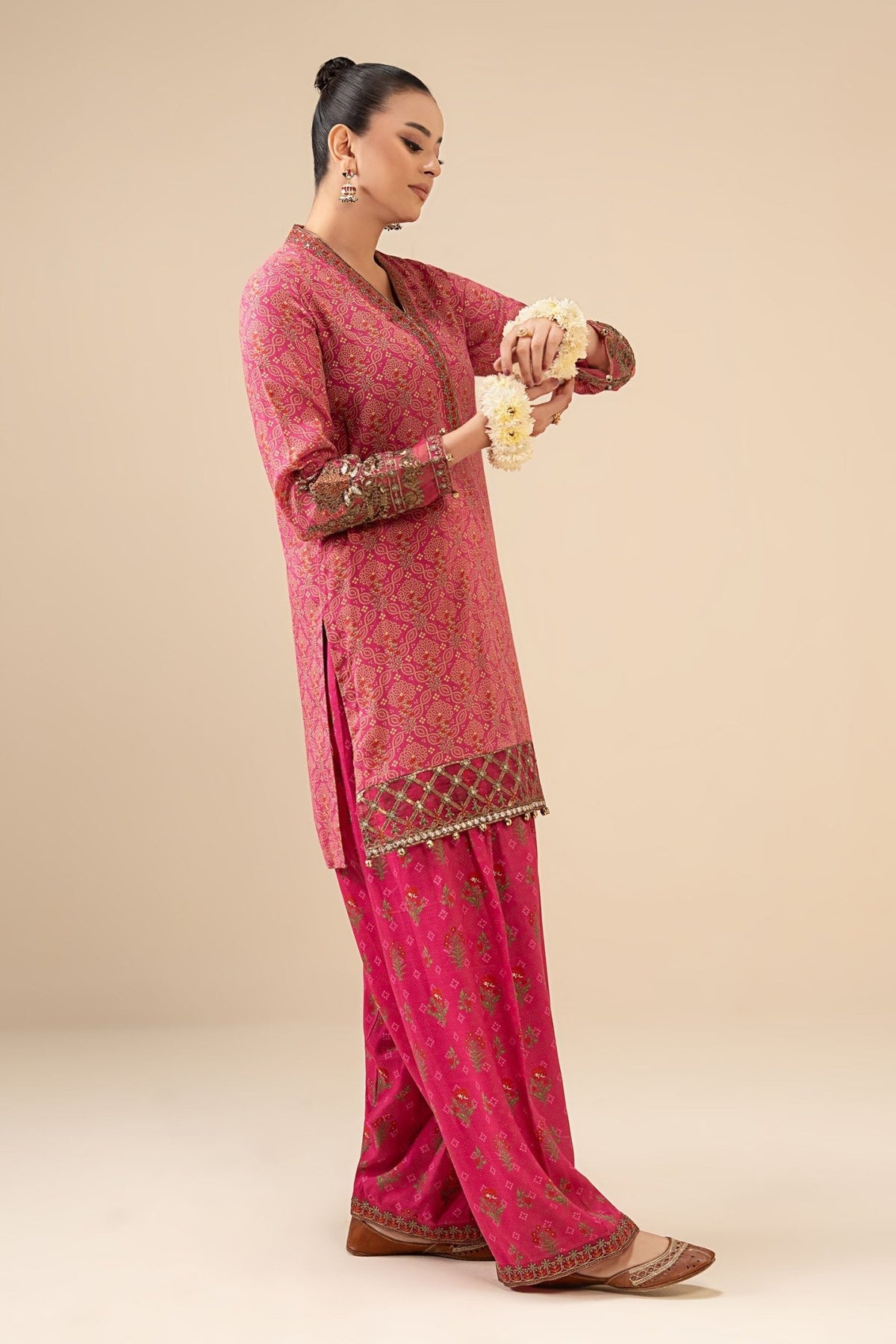 Maria B | RTW | 2 Piece Embroidered Raw Silk Suit-Brand:Maria B-Type:Luxury Pret-Pink - House of Maryam- Buy in UK, USA