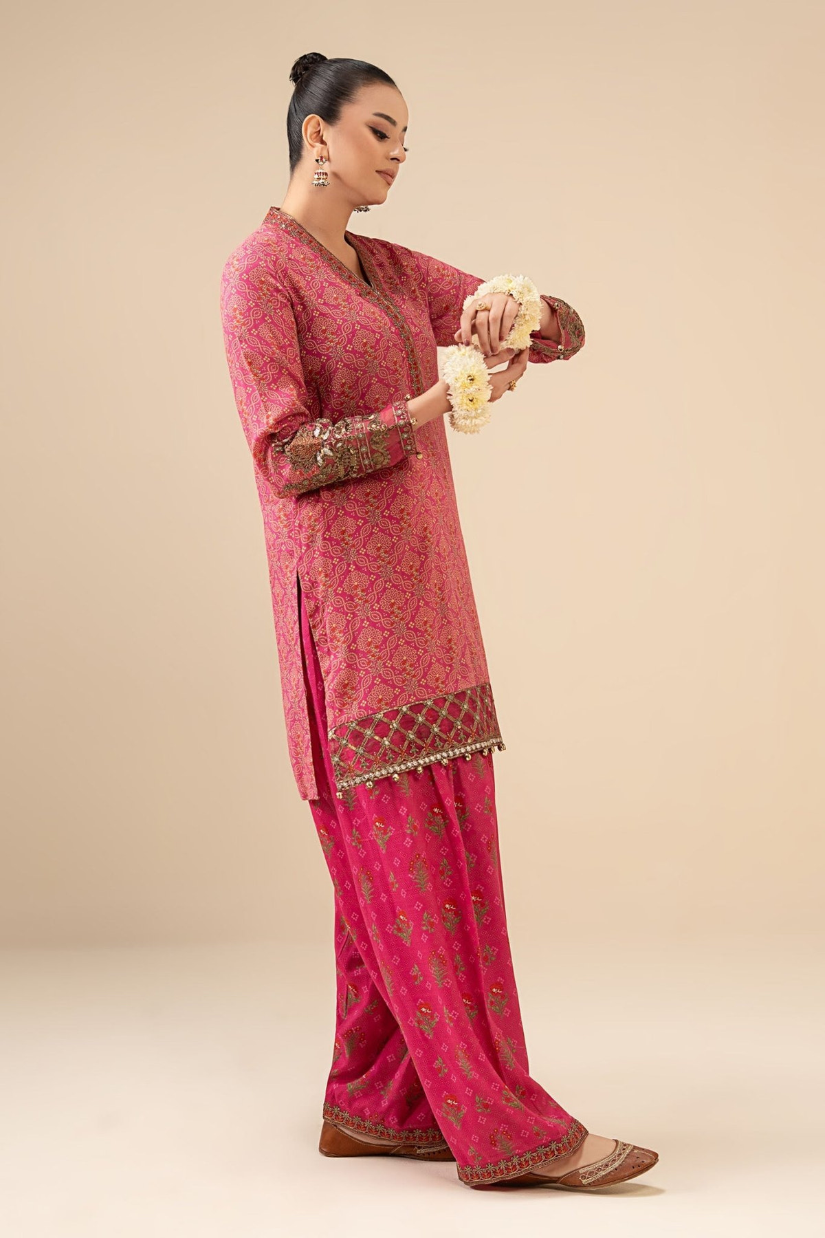 Maria B | RTW | 2 Piece Embroidered Raw Silk Suit-Brand:Maria B-Type:Luxury Pret-Pink - House of Maryam- Buy in UK, USA