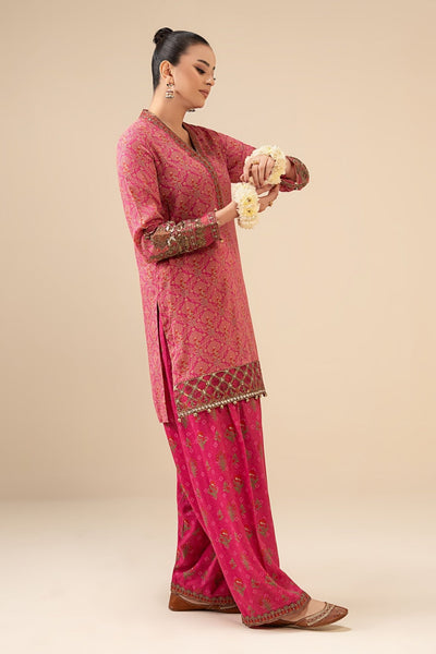 Maria B | RTW | 2 Piece Embroidered Raw Silk Suit-Brand:Maria B-Type:Luxury Pret-Pink - House of Maryam- Buy in UK, USA