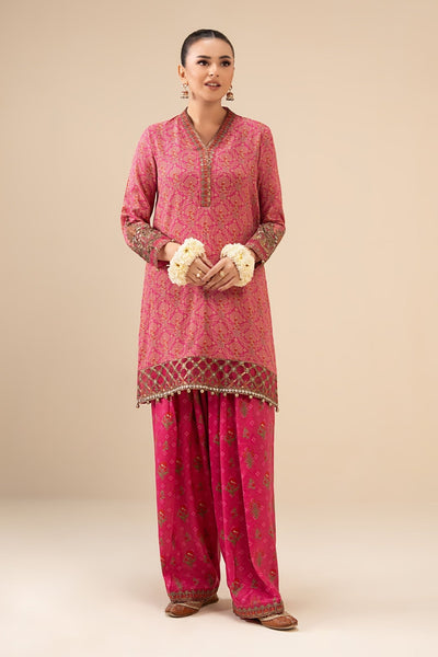 Maria B | RTW | 2 Piece Embroidered Raw Silk Suit-Brand:Maria B-Type:Luxury Pret-Pink - House of Maryam- Buy in UK, USA