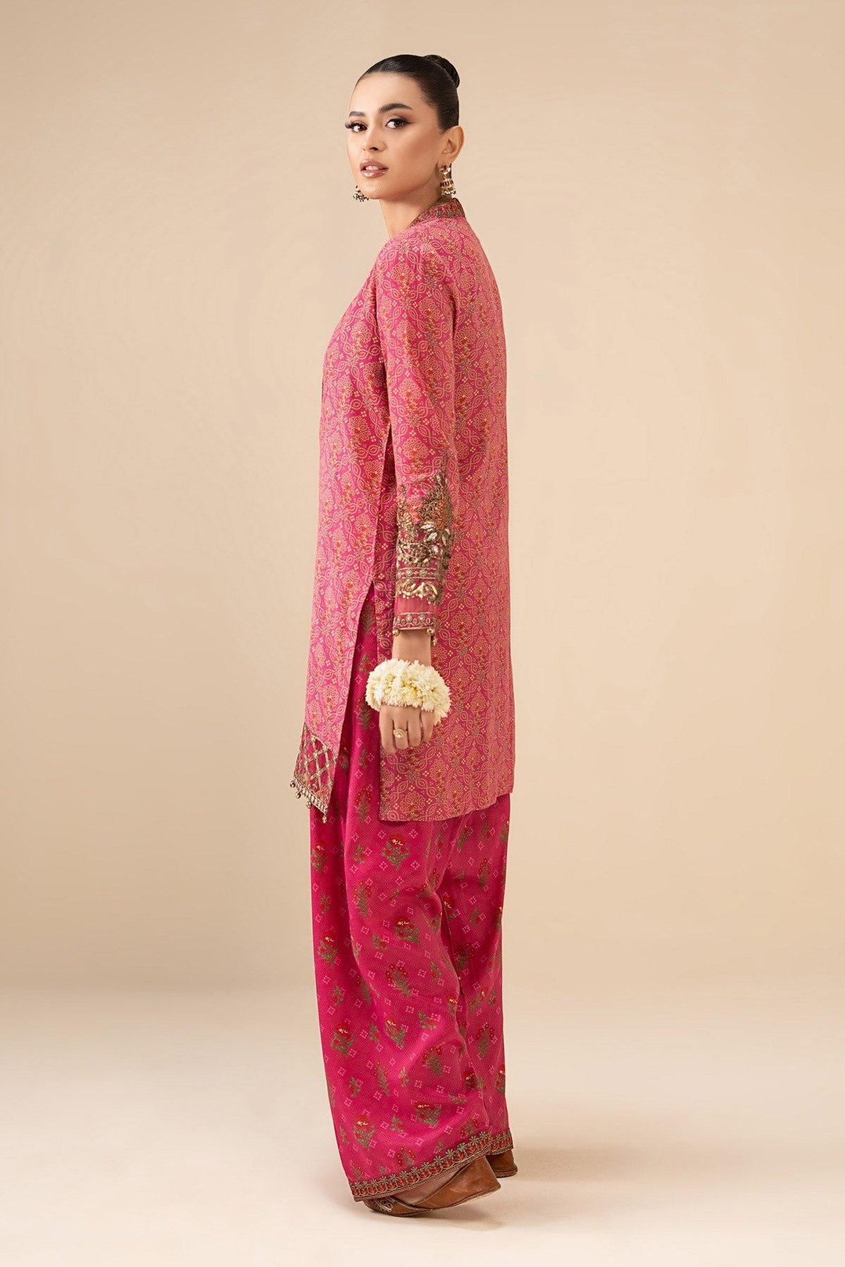 Maria B | RTW | 2 Piece Embroidered Raw Silk Suit-Brand:Maria B-Type:Luxury Pret-Pink - House of Maryam- Buy in UK, USA