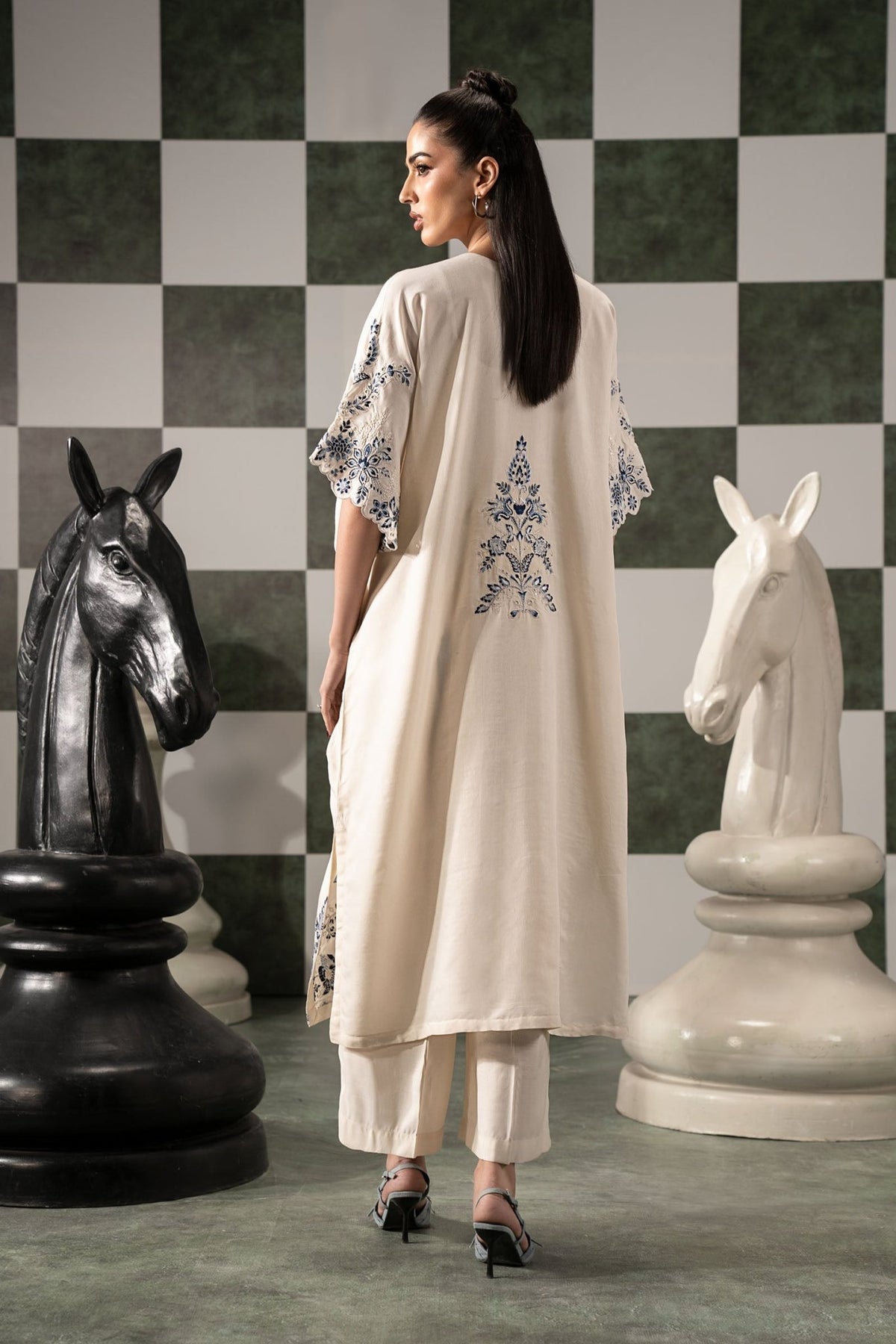 Maria B | RTW | 2 Piece Embroidered Raw Silk Suit-Brand:Maria B-Type:Luxury Pret-White - House of Maryam- Buy in UK, USA