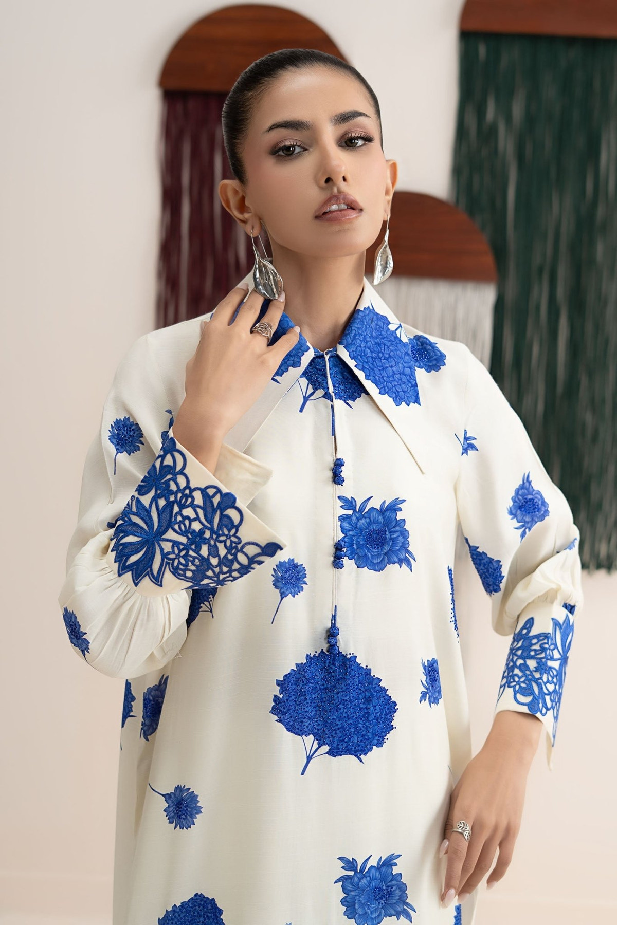 Maria B | RTW | 2 Piece Embroidered Raw Silk Suit-Brand:Maria B-Type:Luxury Pret-White - House of Maryam- Buy in UK, USA