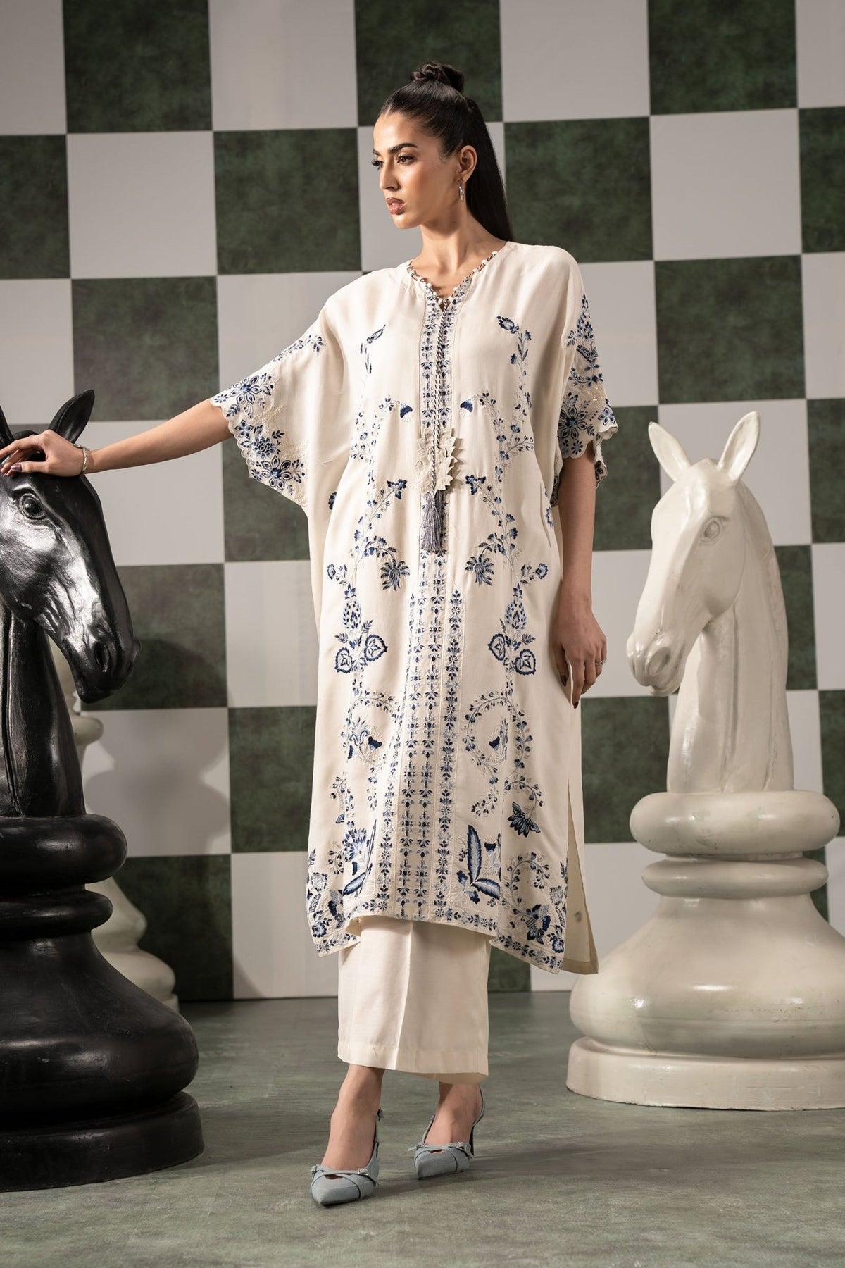 Maria B | RTW | 2 Piece Embroidered Raw Silk Suit-Brand:Maria B-Type:Luxury Pret-White - House of Maryam- Buy in UK, USA