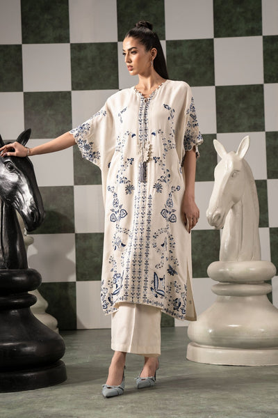 Maria B | RTW | 2 Piece Embroidered Raw Silk Suit-Brand:Maria B-Type:Luxury Pret-White - House of Maryam- Buy in UK, USA