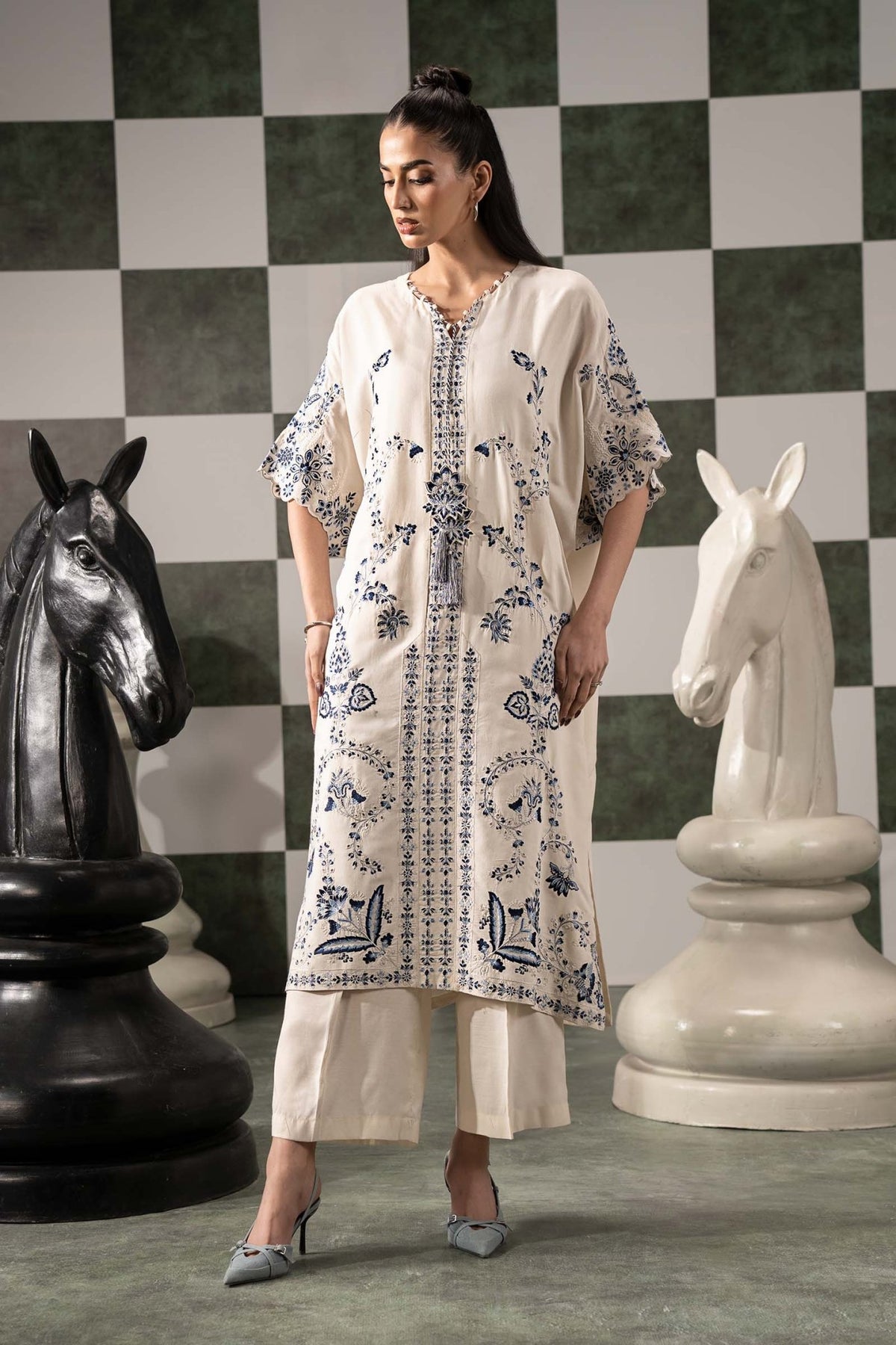 Maria B | RTW | 2 Piece Embroidered Raw Silk Suit-Brand:Maria B-Type:Luxury Pret-White - House of Maryam- Buy in UK, USA