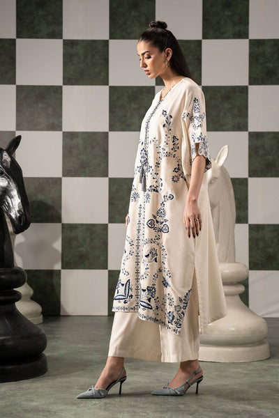 Maria B | RTW | 2 Piece Embroidered Raw Silk Suit-Brand:Maria B-Type:Luxury Pret-White - House of Maryam- Buy in UK, USA