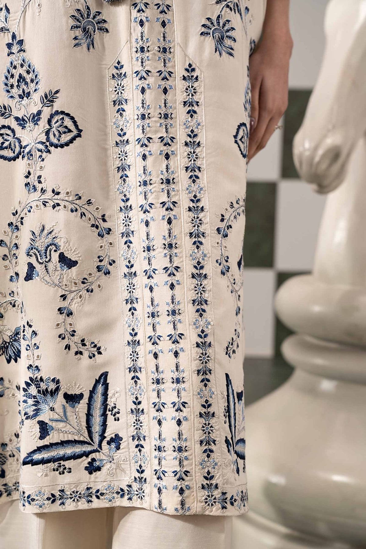 Maria B | RTW | 2 Piece Embroidered Raw Silk Suit-Brand:Maria B-Type:Luxury Pret-White - House of Maryam- Buy in UK, USA