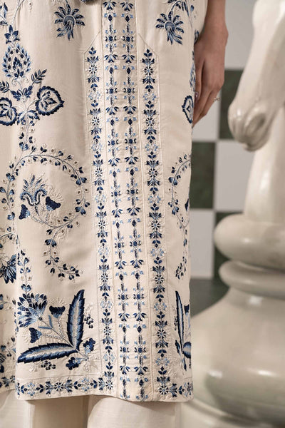 Maria B | RTW | 2 Piece Embroidered Raw Silk Suit-Brand:Maria B-Type:Luxury Pret-White - House of Maryam- Buy in UK, USA