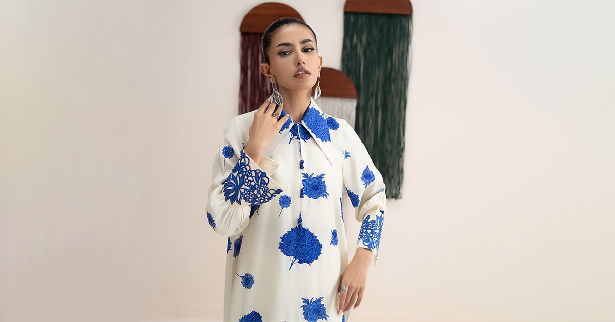 Maria B | RTW | 2 Piece Embroidered Raw Silk Suit-Brand:Maria B-Type:Luxury Pret-White - House of Maryam- Buy in UK, USA