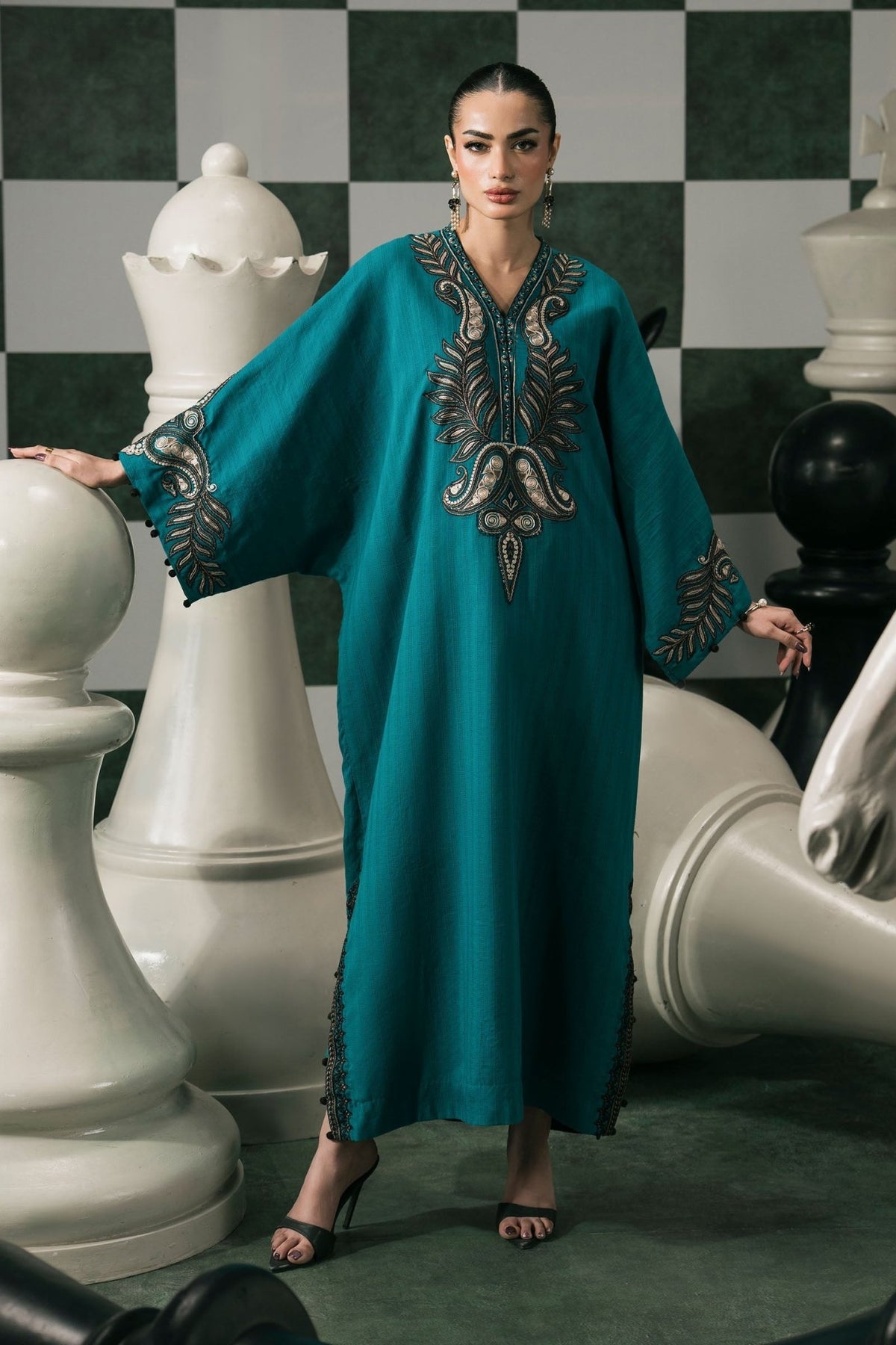 Maria B | RTW | 2 Piece Embroidered Striped Cotton Suit-Brand:Maria B-Type:Luxury Pret-Blue - House of Maryam- Buy in UK, USA