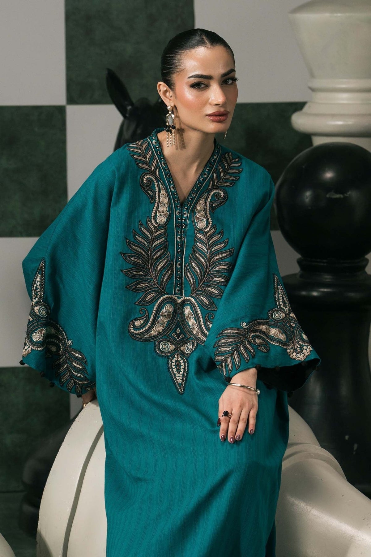 Maria B | RTW | 2 Piece Embroidered Striped Cotton Suit-Brand:Maria B-Type:Luxury Pret-Blue - House of Maryam- Buy in UK, USA