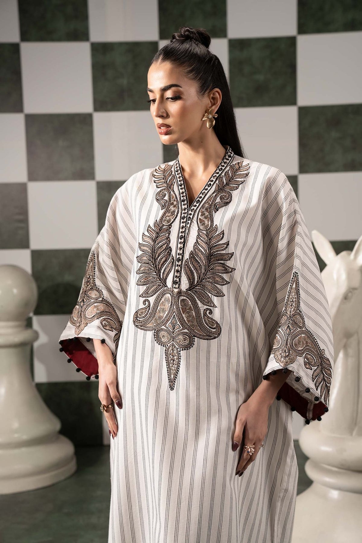 Maria B | RTW | 2 Piece Embroidered Striped Cotton Suit-Brand:Maria B-Type:Luxury Pret-White - House of Maryam- Buy in UK, USA