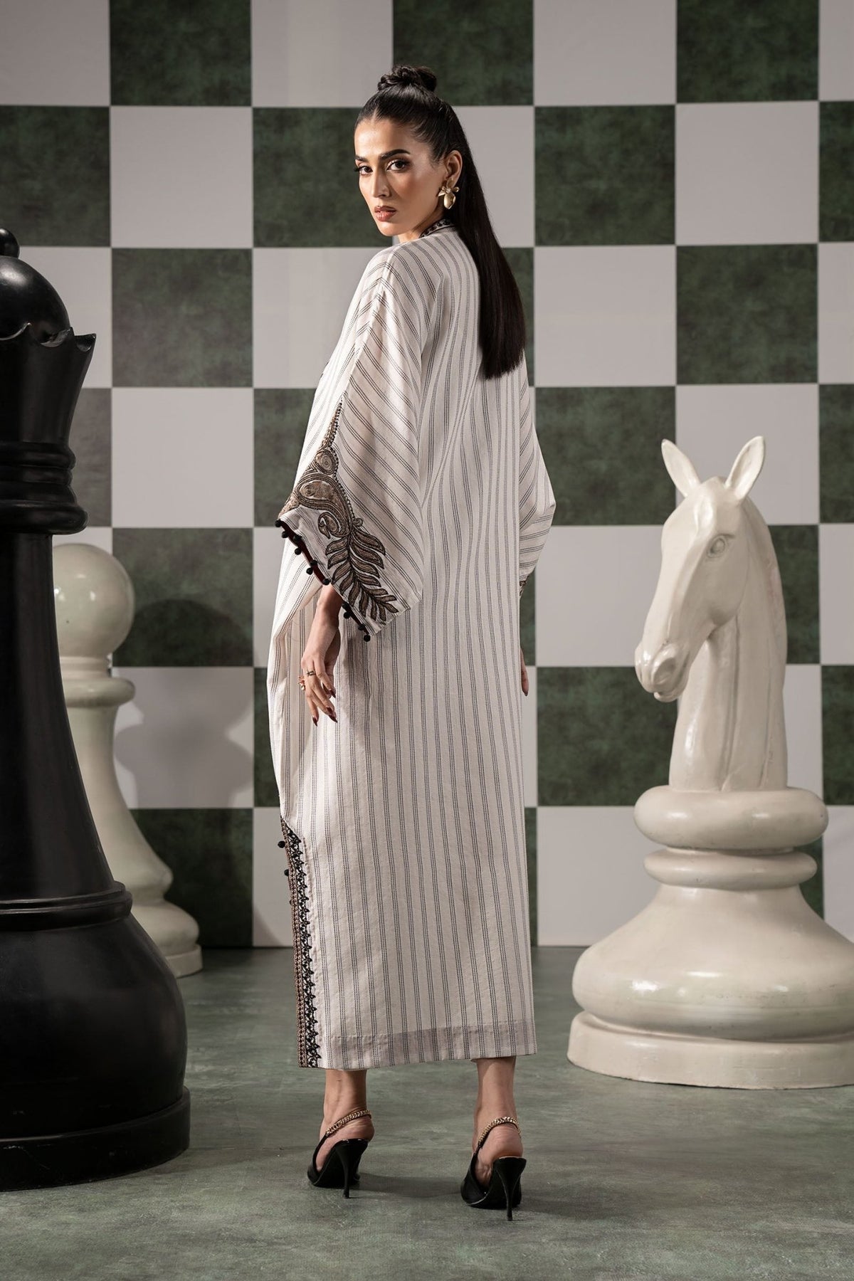 Maria B | RTW | 2 Piece Embroidered Striped Cotton Suit-Brand:Maria B-Type:Luxury Pret-White - House of Maryam- Buy in UK, USA