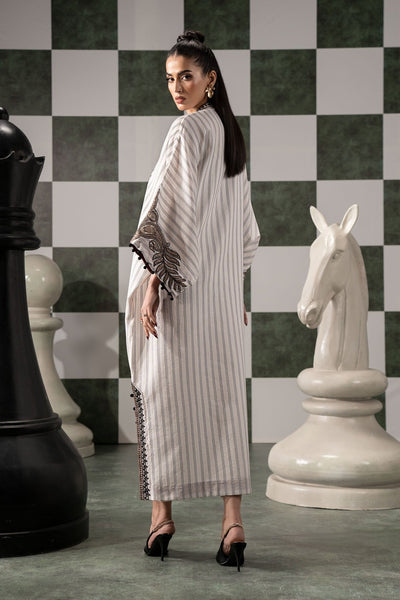 Maria B | RTW | 2 Piece Embroidered Striped Cotton Suit-Brand:Maria B-Type:Luxury Pret-White - House of Maryam- Buy in UK, USA