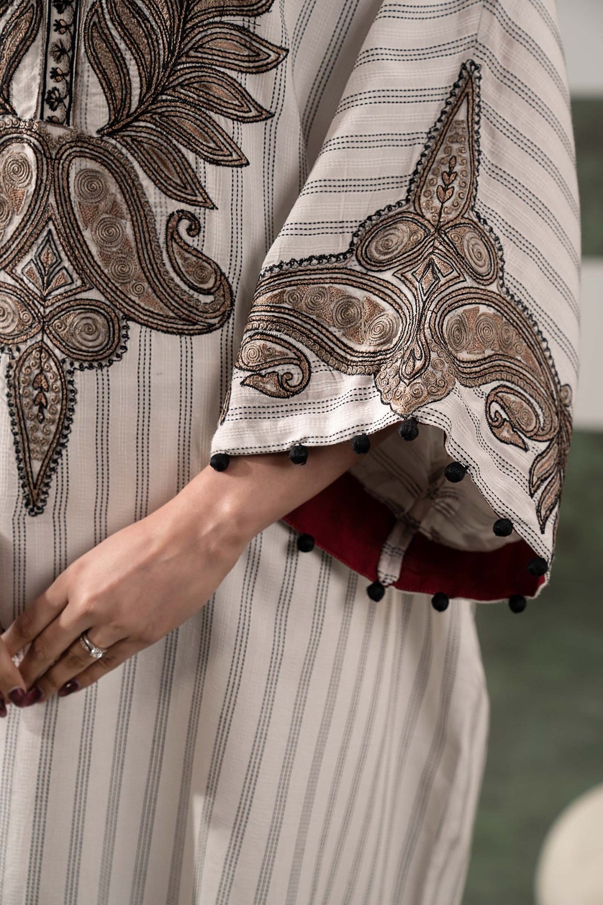 Maria B | RTW | 2 Piece Embroidered Striped Cotton Suit-Brand:Maria B-Type:Luxury Pret-White - House of Maryam- Buy in UK, USA