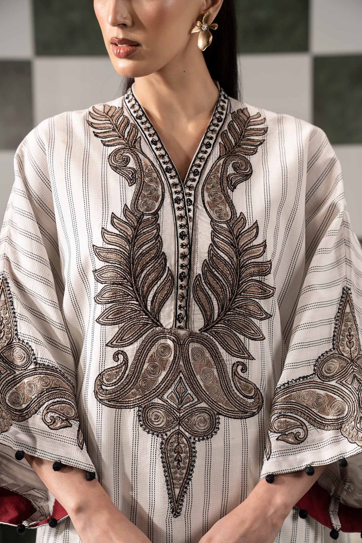 Maria B | RTW | 2 Piece Embroidered Striped Cotton Suit-Brand:Maria B-Type:Luxury Pret-White - House of Maryam- Buy in UK, USA